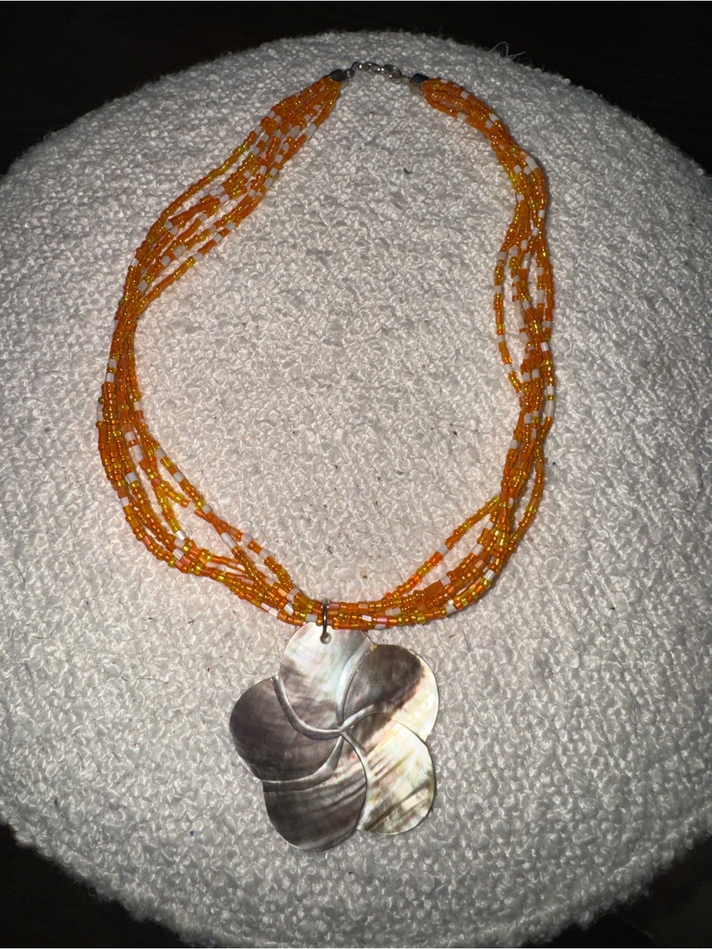 Seed bead necklace with flower pendi